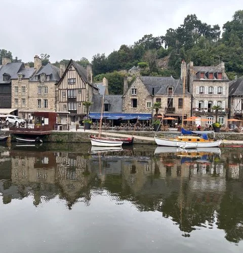Dinan port harbor Rance River medieval bridge Brittany
